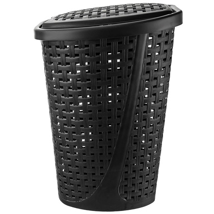 Kosz na pranie z pokrywą wąski czarny 45 l 41x32x61 cm