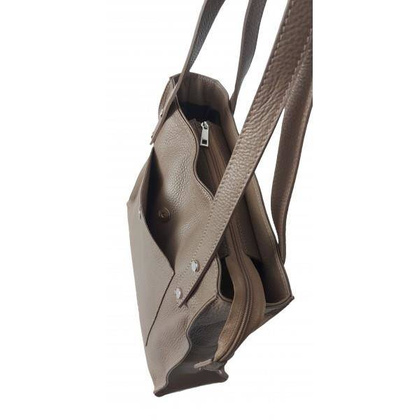 Skórzana Włoska torba na ramię Vera Pelle miękka , pojemna a4 Beżowa WR365T