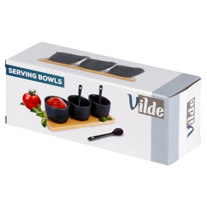 Miseczki na przekąski z łyżeczkami ceramiczne czarne 90 ml 7 el.