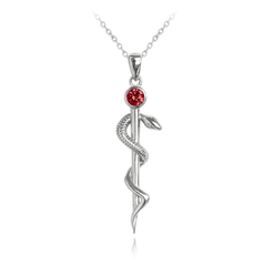 MINET Naszyjnik srebrny LASKA ESKULAPA z czerwoną cyrkonią