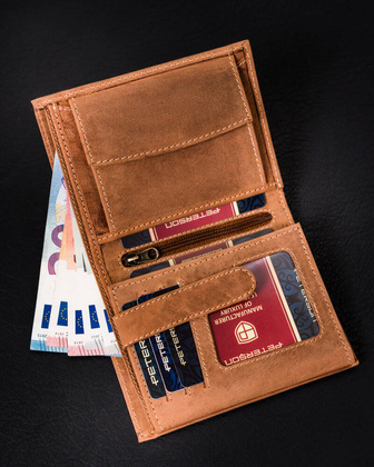 Duzy pionowy portfel meski ze skory naturalnej