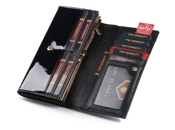 Skórzany, lakierowany portfel Peterson Czarny