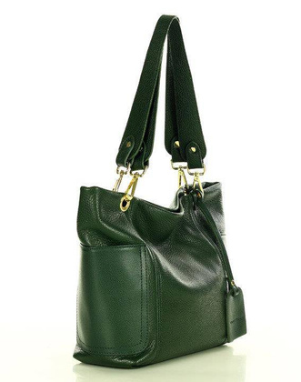 Skórzana torba damska w trapez na ramię sholder genuine leather bag - MARCO MAZZINI ciemny zielony - min. zamówienie 20 / 50 / 100 szt.