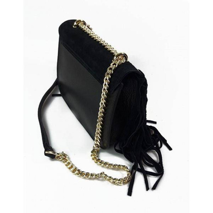 Piękna duża listonoszka A5 frędzle ,złoto ,dzety ,łańcuch skóra zamsz z dollaro czarna VPZ88N