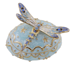 Wyjątkowe metalowe pudełeczko prezentowe z kryształkami - Ważka - B0780-06