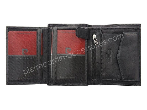 Portfel męski skórzany PIERRE CARDIN TILAK07 326 Czarny / Bordowy