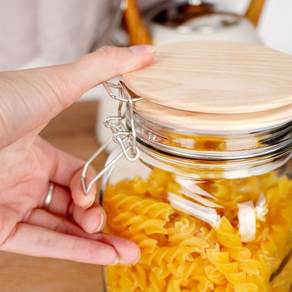 Słoik szklany z uszczelką drewnianą pokrywką klipsem 1,5 l