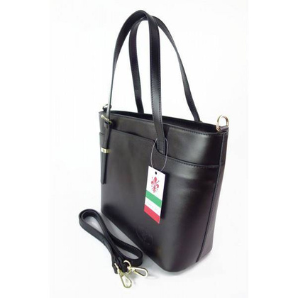 Włoska skórzana torebka na ramię Vera Pelle ,złote okucia,format A4, czarna GL55N