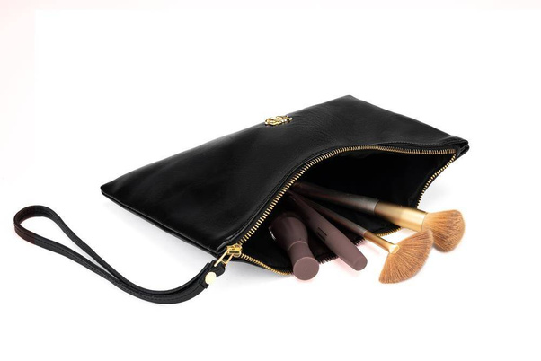 Skórzana kosmetyczka damska FK03 Solier czarna - min. zamówienie 20 / 50 / 100 szt.