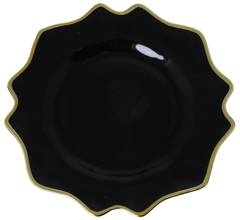 Podtalerz szklany czarny ze złotym brzegiem