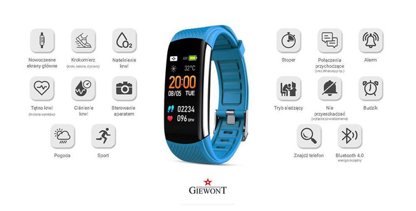 Smartband Giewont GW200-7 + Dodatkowy pasek jasnoniebieski