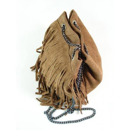 ZAMSZOWA LISTONOSZKA WOREK FRĘDZLE WŁOSKA SKÓRZANA CAMEL TOREBKA WL45C