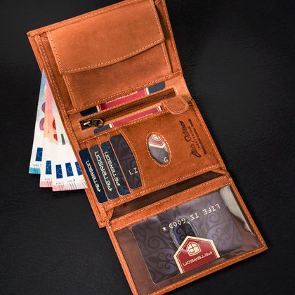 Pionowy elegancki portfel meski ze skory naturalnej