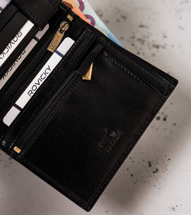 Pionowy portfel meski z zasuwanym schowkiem