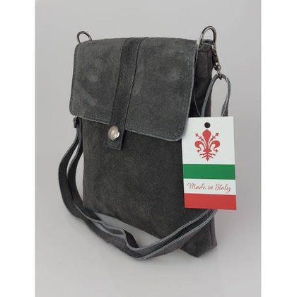 Zamszowa listonoszka Vera Pelle ,pojemna przewieszka format A5 Szara LK44G