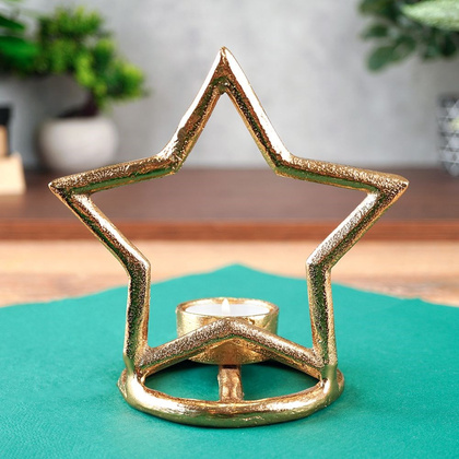 Świecznik na świeczkę tealight aluminiowy złoty gwiazda 15,5 cm