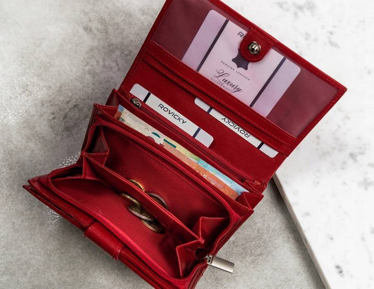 Poziomy portfel damski ze skóry naturalnej z systemem rfid