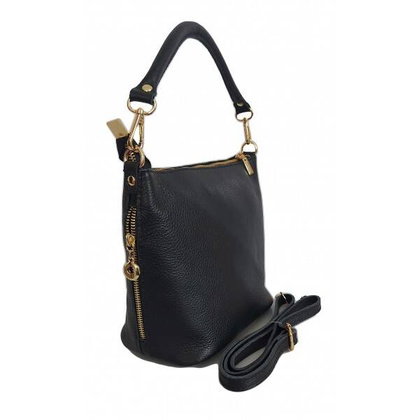 Włoska skórzana listonoszka, woreczek Vera Pelle , złote okucia Czarna LPP22N