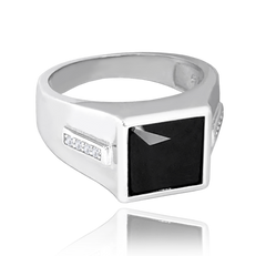 MINET Męski sygnet pierścien srebrny z czarną cyrkonią wielkość 26