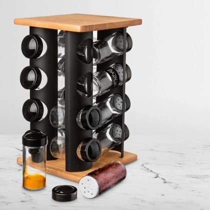 Stojak na przyprawy obrotowy półka przyprawnik pojemniki z dozownikiem 16 sztuk