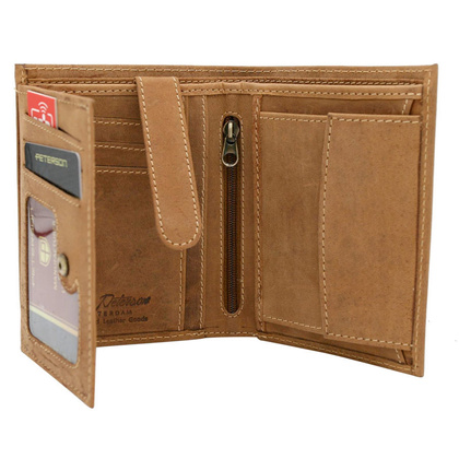 Duzy pionowy portfel meski ze skory naturalnej