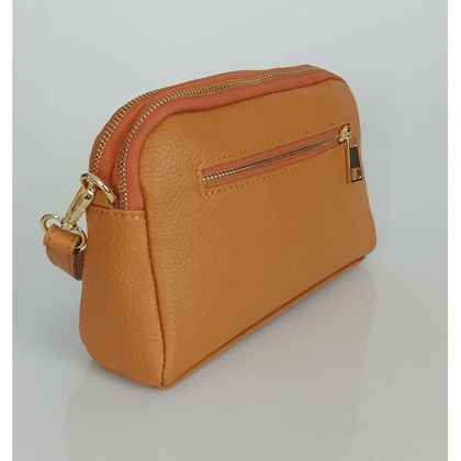 Włoska skórzana listonoszka ,dwie komory złote okucia Vera Pelle Camel VPG38C