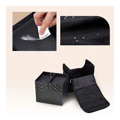 CZARNA KOSMETYCZKA ROZKŁADANA ELEGANCKI KUFEREK ORGANIZER NA KOSMETYKI PRZENOŚNA 25x28x20cm CB45