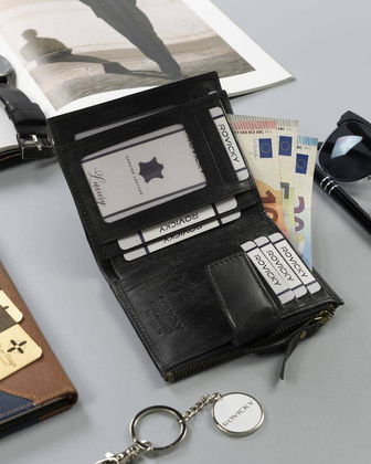 Skórzany portfel w stylu retro Rovicky Czarny