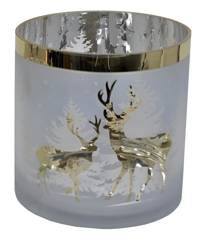 Świecznik szklany ze złotymi reniferami maxi