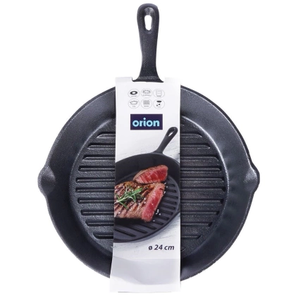Patelnia żeliwna grillowa okrągła do grillowania 24 cm