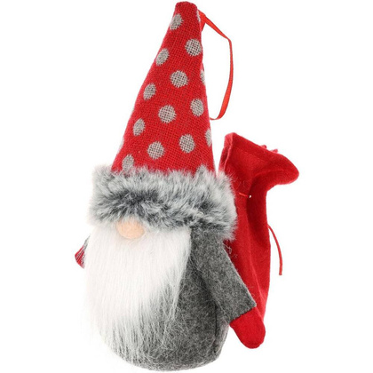 Mikołajek dekoracyjny z workiem na prezent 20 cm czerwony