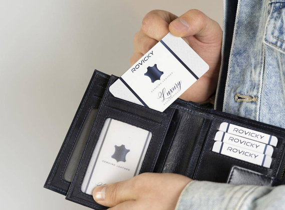 Skórzany portfel w stylu retro Rovicky Granatowy