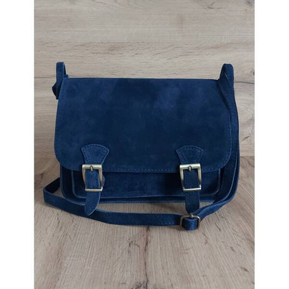 Zamszowa listonoszka ,chlebak Vera Pelle ,pojemna przewieszka A5 Granatowa VPZ435BS