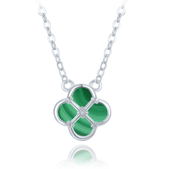 MINET Srebrny naszyjnik koniczyna z malachitem