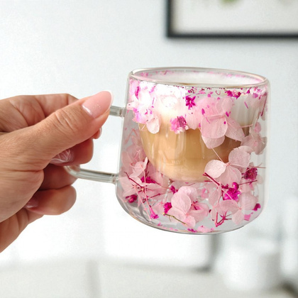 Szklanka termiczna z hortensją w środku róż 180 ml 1szt SZK190