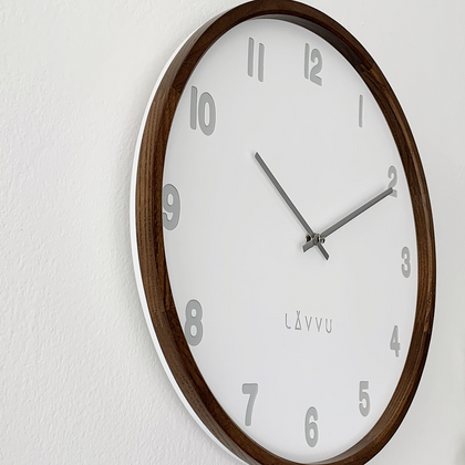LAVVU Ciemny drewniany biały zegar ścienny FADE