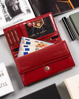 Wielokolorowy, skórzany portfel damski na zatrzask