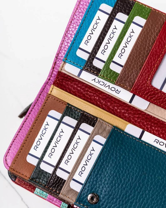 Damski skórzany portfel w patchworkowy wzór