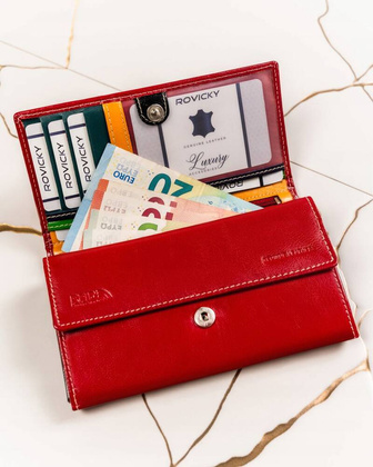 Duzy skorzany portfel damski na zatrzask