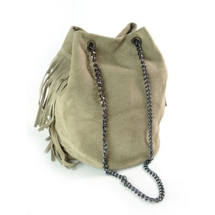 ZAMSZOWA LISTONOSZKA WOREK FRĘDZLE WŁOSKA SKÓRZANA BEŻOWA TOREBKA WL45T