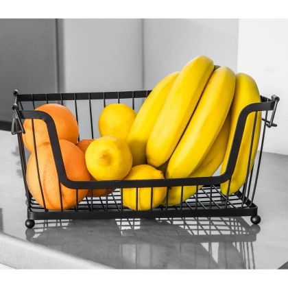 Koszyk na owoce i warzywa metalowy czarny piętrowy do piętrowania 31x17,5x15,5 cm
