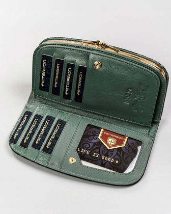 Duży, pojemny portfel ze skóry naturalnej z kwiatowym wzorem