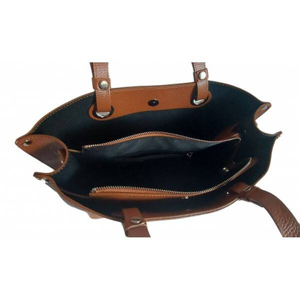 Duża Włoska skórzana torba Shopper bag trzy komory na ramię mieści A4 ,Vera Pelle Camel VOM65C