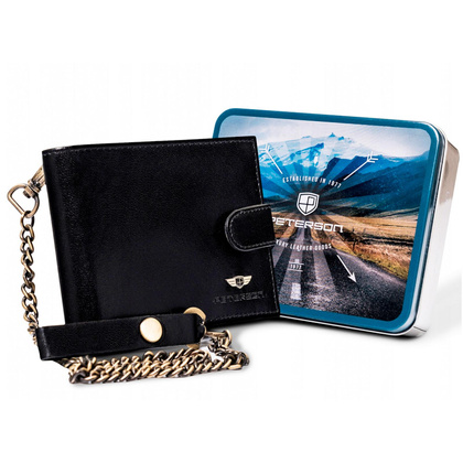 Poziomy portfel męski ze skóry naturalnej z łańcuchem