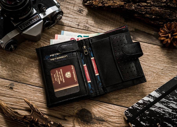 Skórzany portfel męski na zatrzask Peterson Czarny