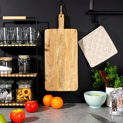 Deska kuchenna drewniana do krojenia serwowania z uchwytem na nóżkach 50,2x21x5 cm