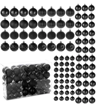 Bombki choinkowe komplet 100 szt. nietłukących plastikowych bombek  - Czarny