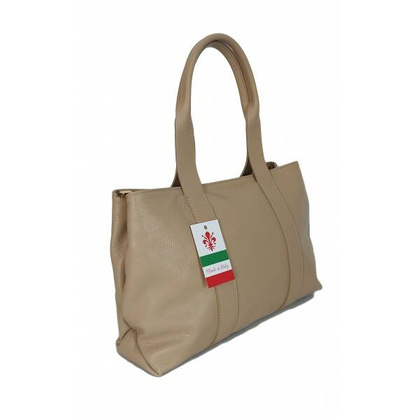 Duża piękna Włoska skórzana torba na ramię pojemna mieści XL ,Vera Pelle Beżowa VPA78T