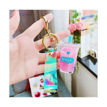Brelok do kluczy Shake przelewowy Bubble Tea 6,1 x 3,6 cm z opalizującą smyczą Róż BRL332R