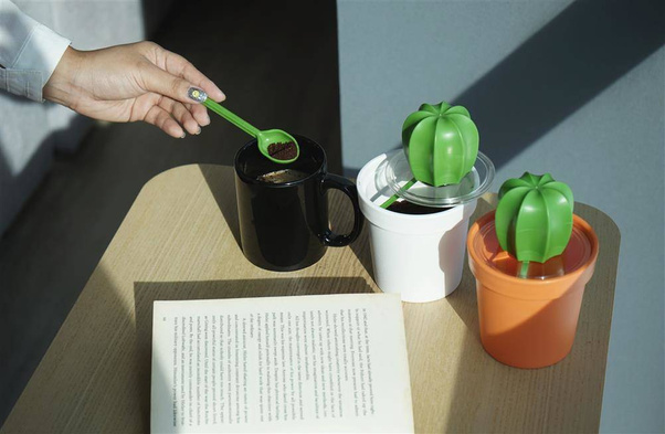 Pojemnik z łyżeczką na kawę kaktus Cacnister biało-pomarańcz 10280-OR-GN